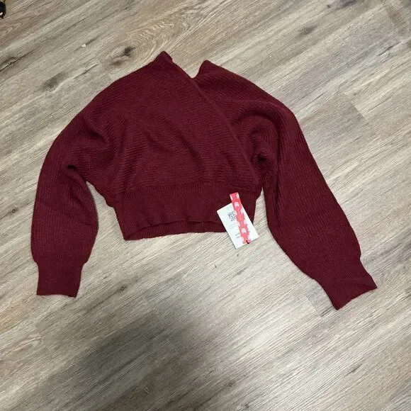 Cider Burgundy Wrap Crop Sweater NWT Size Large Ribbed Knit - Picture 10 of 10